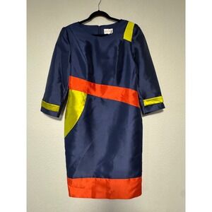 Lily & Taylor Colorblock Sheath Dress Navy Orange Yellow Rhinestone Size 10